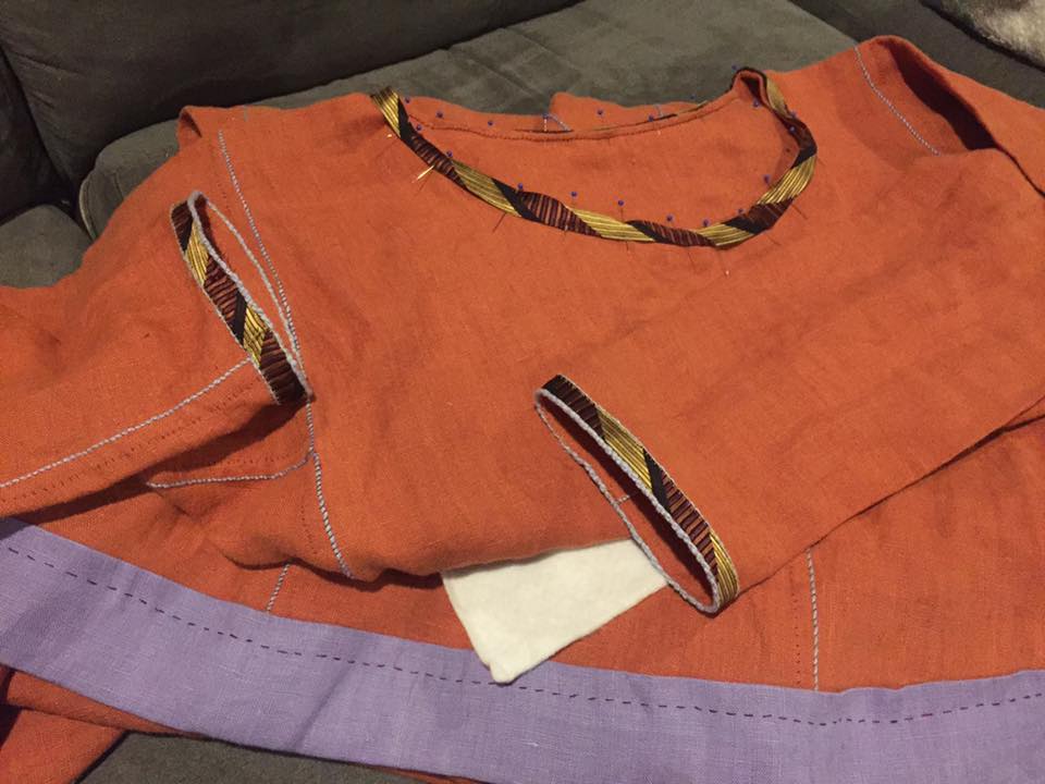 Orange Dress with Silk Trim and Linen Couched&nbsp;Cording